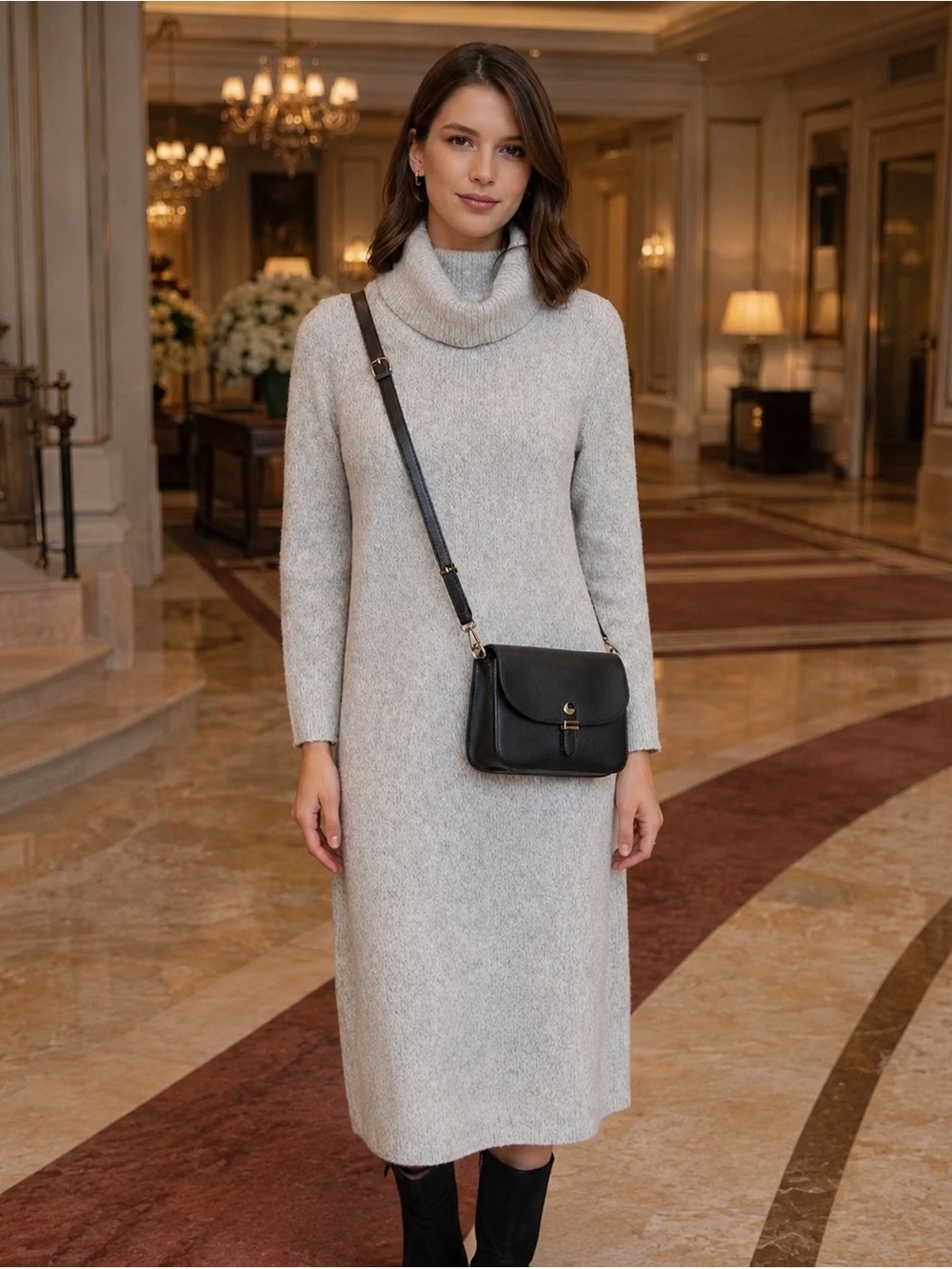 Joie Light Gray Turtleneck Long Sleeve Knit Dress